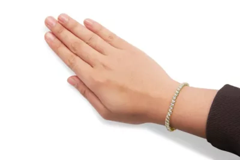 10K Yellow Gold over Silver 2.0 Cttw Diamond Heart Charm 7" Link Bracelet