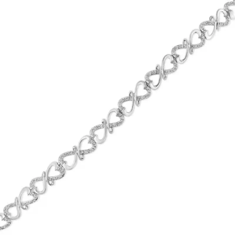 Silver 1/3 Cttw Round-Cut Diamond Double Heart Infinity Link 7.25" Bracelet