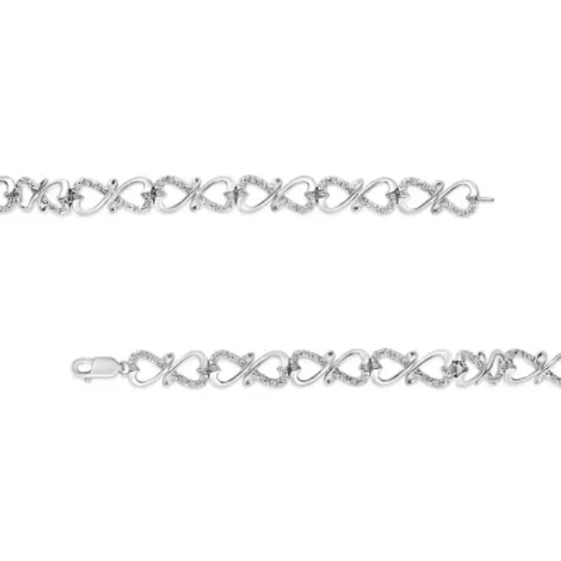 Silver 1/3 Cttw Round-Cut Diamond Double Heart Infinity Link 7.25" Bracelet