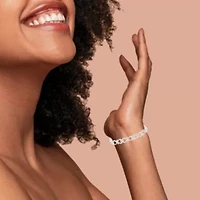 Silver 1/3 Cttw Round-Cut Diamond Double Heart Infinity Link 7.25" Bracelet