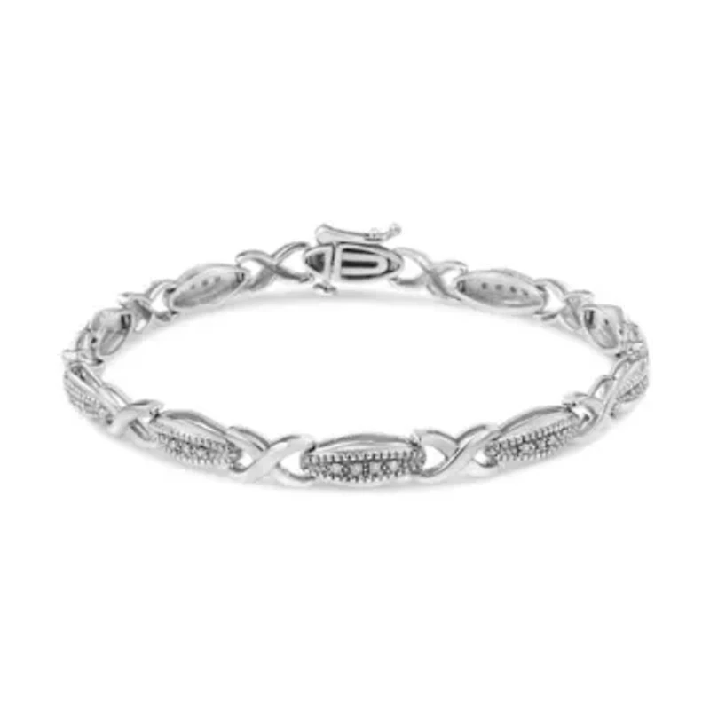 .925 Sterling Silver 1/5 Cttw Round-Cut Diamond "X" Link Bracelet - Size 7.50"