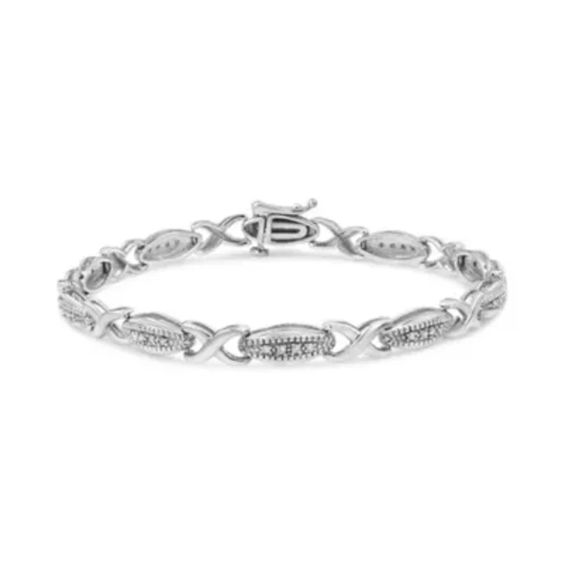 .925 Sterling Silver 1/5 Cttw Round-Cut Diamond "X" Link Bracelet - Size 7.50"