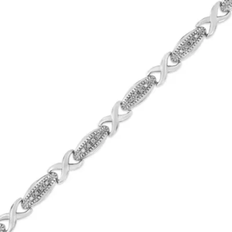 .925 Sterling Silver 1/5 Cttw Round-Cut Diamond "X" Link Bracelet - Size 7.50"