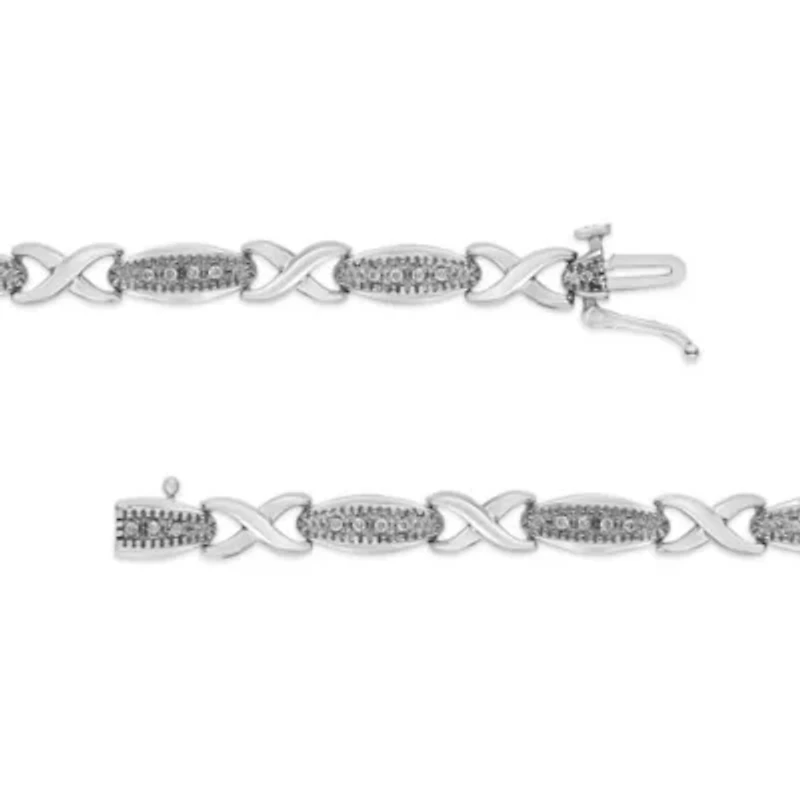 .925 Sterling Silver 1/5 Cttw Round-Cut Diamond "X" Link Bracelet - Size 7.50"