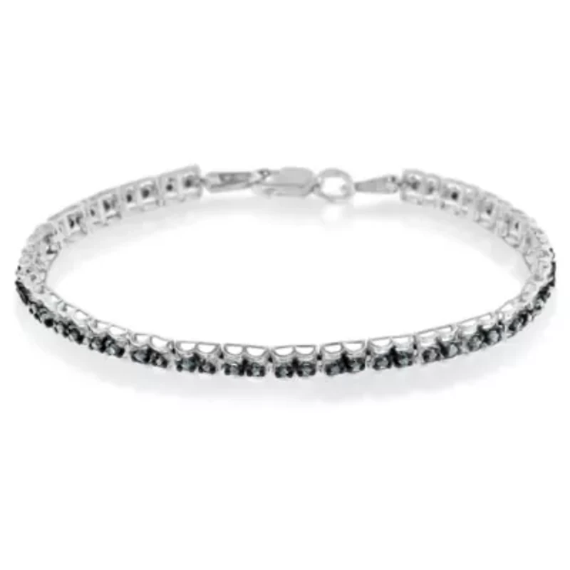 Black Rhodium over Silver 1.0 Cttw Rose Cut Diamond Double-Link 7" Tennis Bracelet