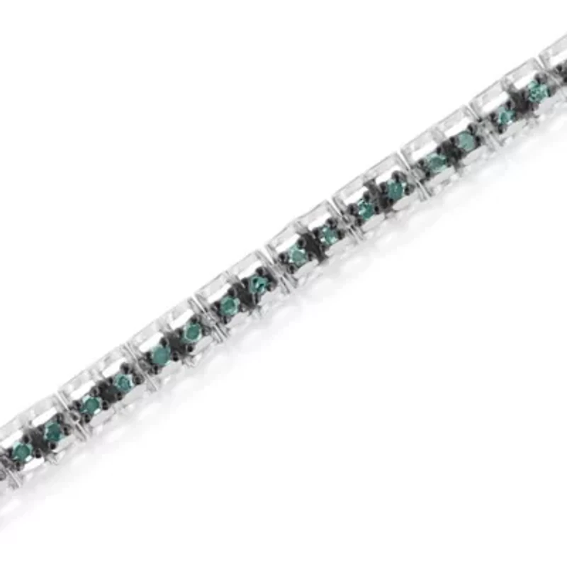 Black Rhodium over Silver 1.0 Cttw Rose Cut Diamond Double-Link 7" Tennis Bracelet