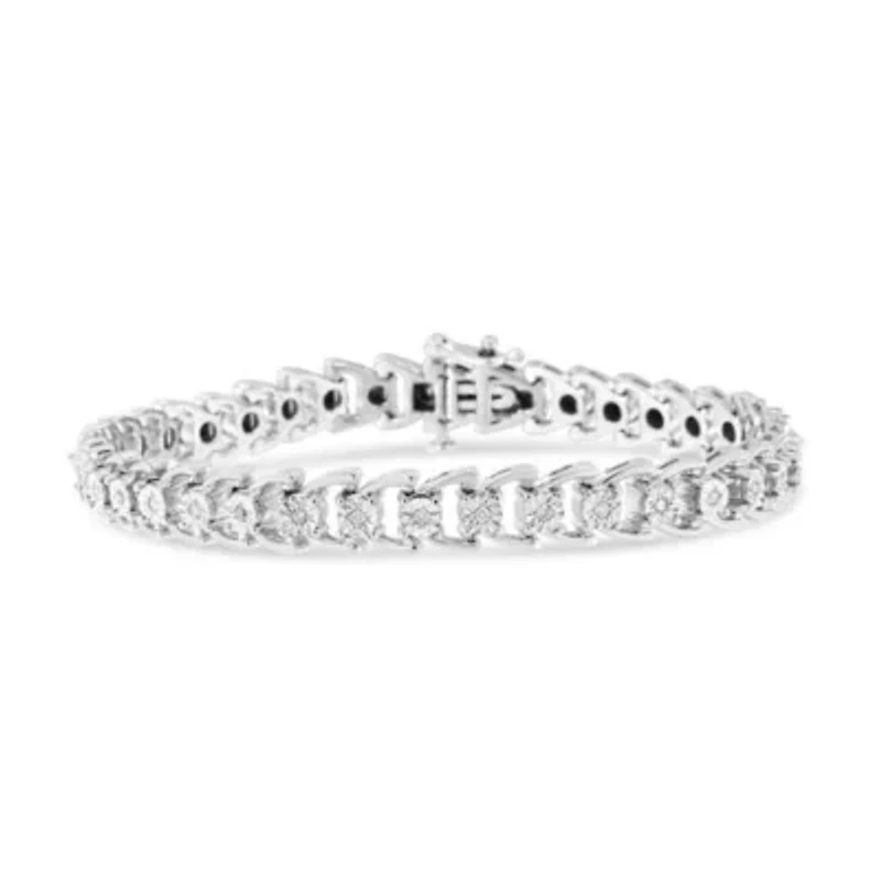 Silver 1/4 Cttw Diamond Composite Linked Composite Line Bracelet