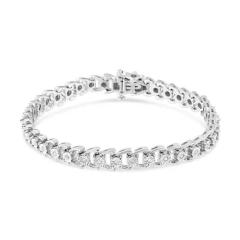 Silver 1/4 Cttw Diamond Composite Linked Composite Line Bracelet