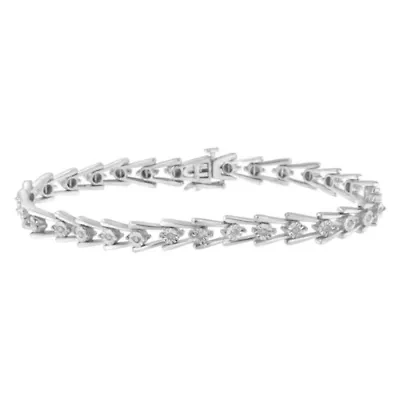 Silver 1/4 cttw Miracle Set Diamond Sleek and Open "V"Bracelet -7.5"