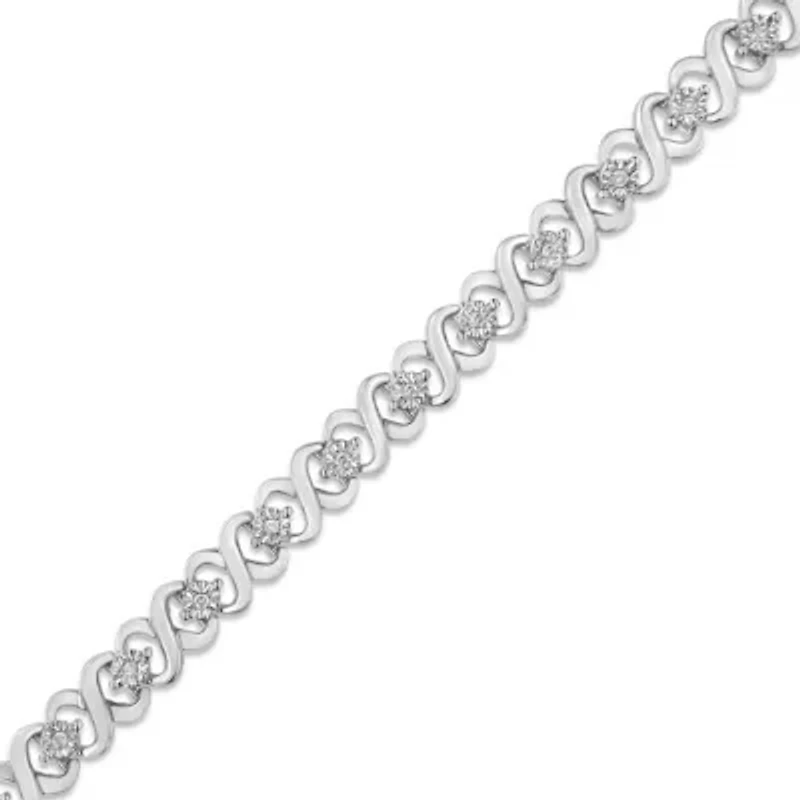 Silver 1/6 Cttw Diamond Infinity Link and Station Tennis Bracelet