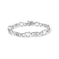 925 Sterling Silver 1/5 Cttw Diamond Double Heart Link Bracelet - 7.25" Inches