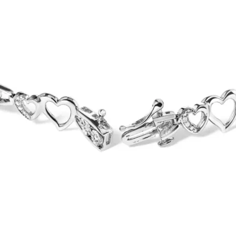 925 Sterling Silver 1/5 Cttw Diamond Double Heart Link Bracelet - 7.25" Inches
