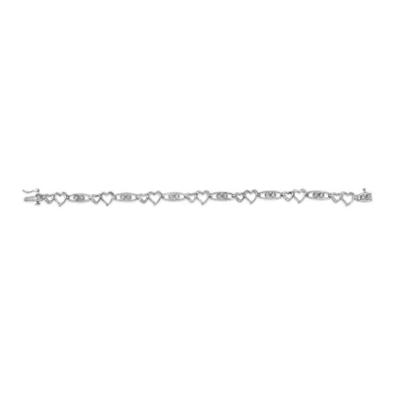 925 Sterling Silver 1/5 Cttw Diamond Double Heart Link Bracelet - 7.25" Inches