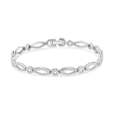 Silver 1 1/2 Cttw Diamond Studded Circle and Kite-Shaped Link Bracelet