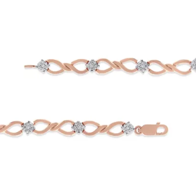 10K Rose Gold Plated Silver 1/2 Cttw Diamond Infinity Link Tennis Bracelet -7”