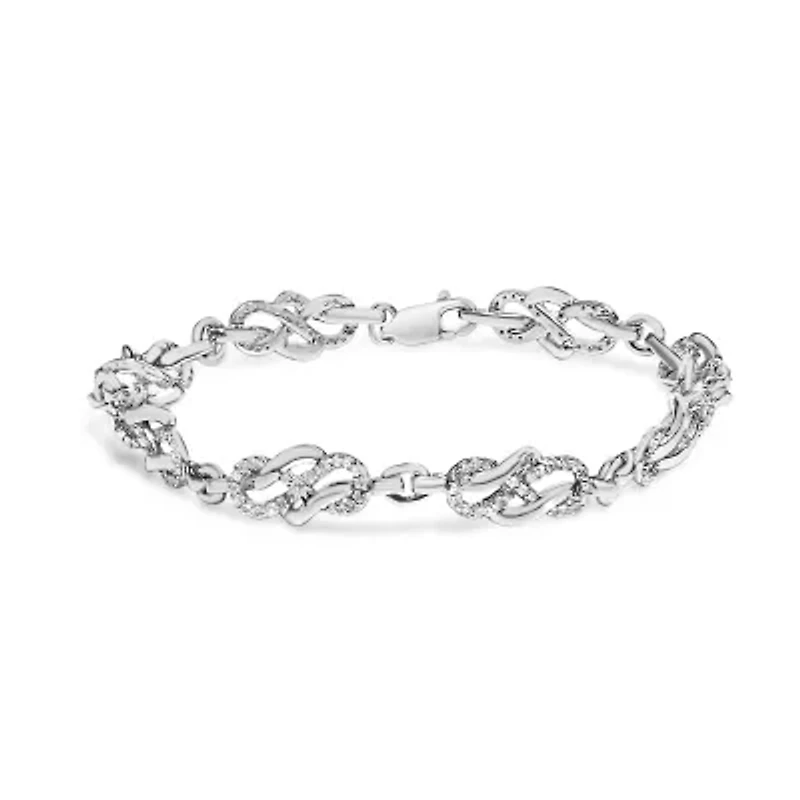 Silver 1.0 Cttw Diamond Infinity Loop and Swirl Link Bracelet