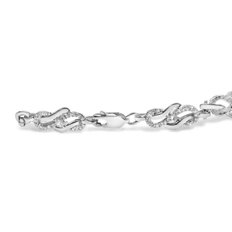 Silver 1.0 Cttw Diamond Infinity Loop and Swirl Link Bracelet
