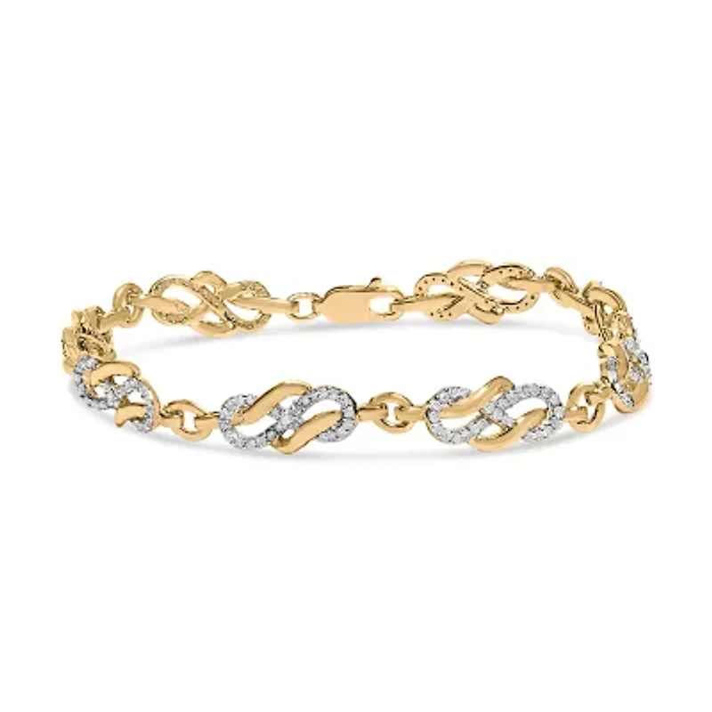 14K Yellow Gold over Silver 1.0 Cttw Diamond Infinity Loop and Swirl Link Bracelet