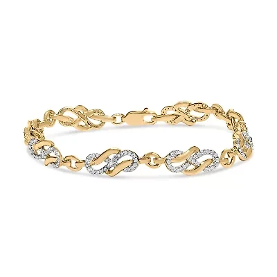 14K Yellow Gold over Silver 1.0 Cttw Diamond Infinity Loop and Swirl Link Bracelet
