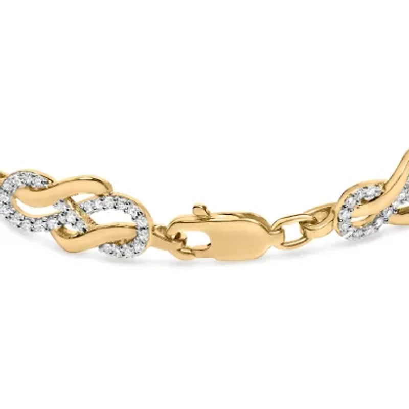 14K Yellow Gold over Silver 1.0 Cttw Diamond Infinity Loop and Swirl Link Bracelet