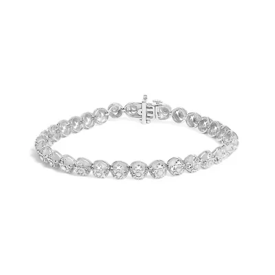 Silver 1.0 Cttw Diamond Open Quatrefoil Flower Circle-Link 7" Tennis Bracelet