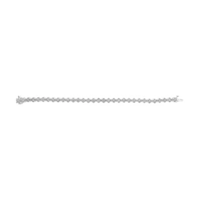 Silver 1.0 Cttw Diamond Open Quatrefoil Flower Circle-Link 7" Tennis Bracelet