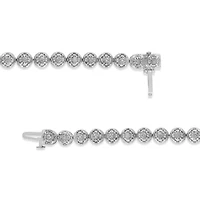 Silver 1.0 Cttw Diamond Open Quatrefoil Flower Circle-Link 7" Tennis Bracelet