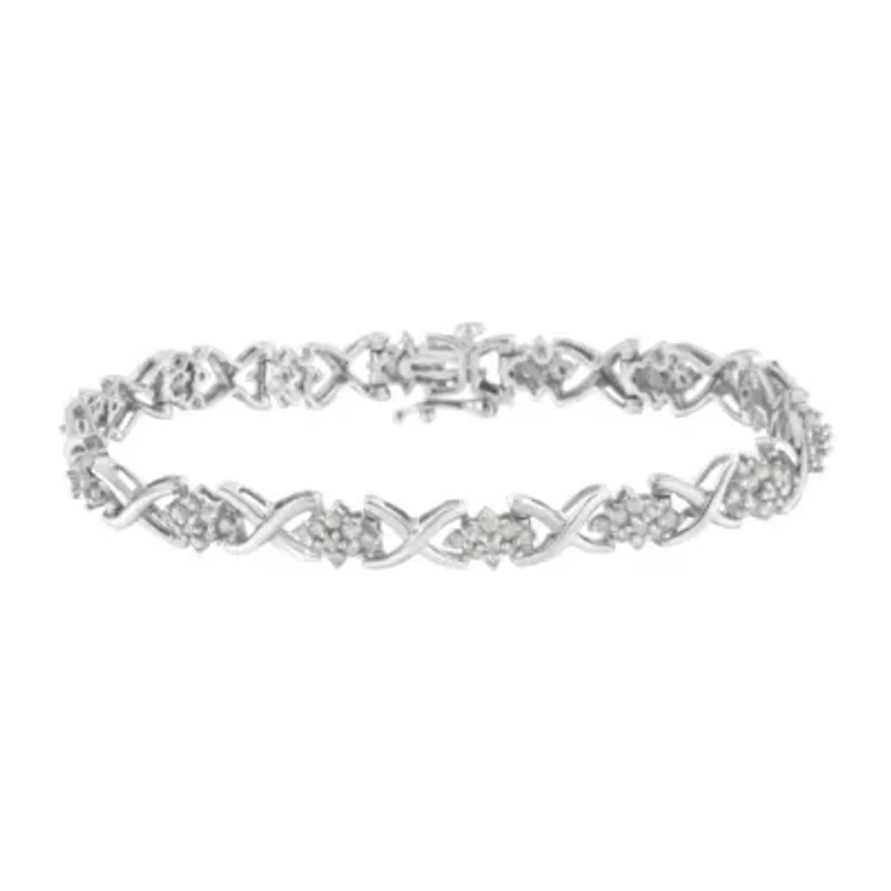 .925 Sterling Silver 2-1/4 Cttw Diamond 7�� Cluster X Link Bracelet
