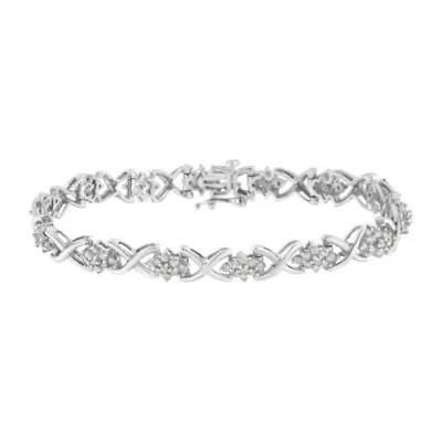 .925 Sterling Silver 2-1/4 Cttw Diamond 7�� Cluster X Link Bracelet
