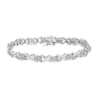 .925 Sterling Silver 2-1/4 Cttw Diamond 7�� Cluster X Link Bracelet