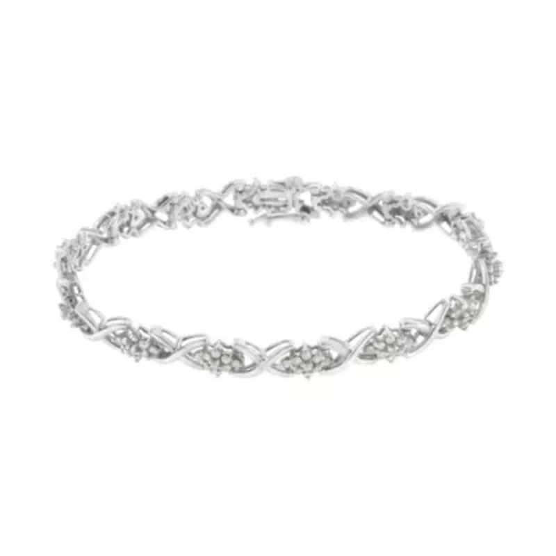 .925 Sterling Silver 2-1/4 Cttw Diamond 7�� Cluster X Link Bracelet