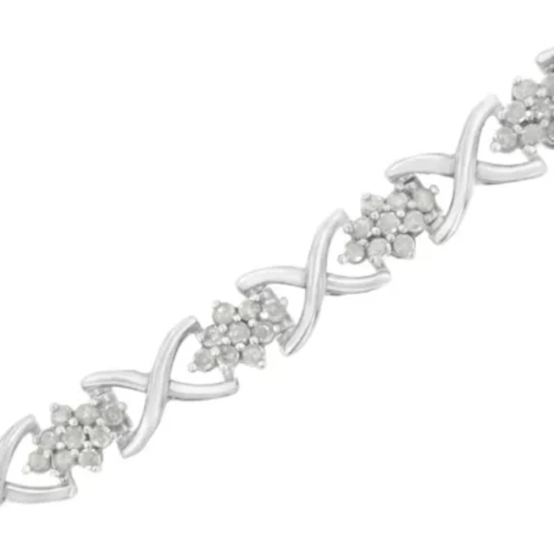 .925 Sterling Silver 2-1/4 Cttw Diamond 7�� Cluster X Link Bracelet