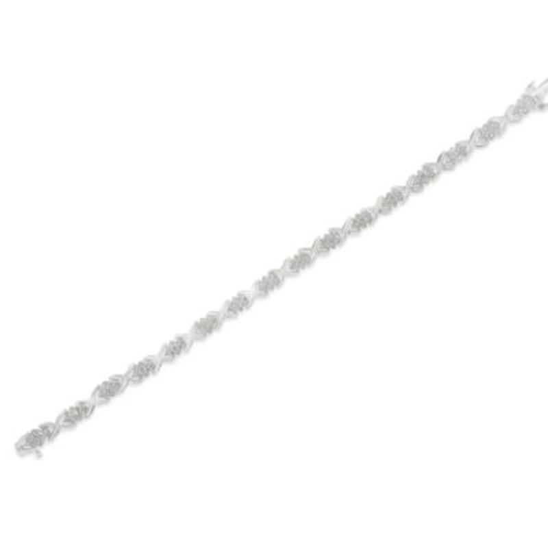 .925 Sterling Silver 1-1/2 Cttw Diamond Cluster X Link 7" Tennis Bracelet