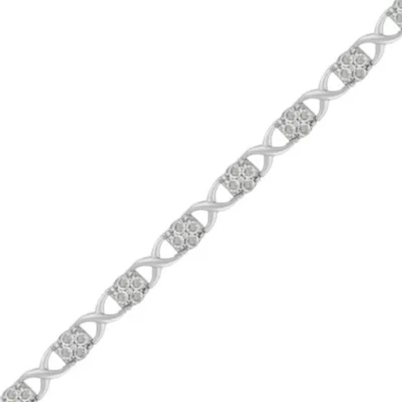 Sterling Silver Rose-Cut Diamond Love Locks Link Bracelet