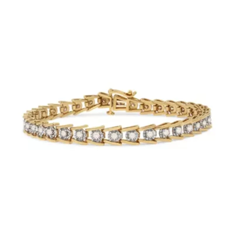 14K Yellow Gold Plated Silver 2.00 Cttw Miracle Set Diamond Wave Link Bracelet