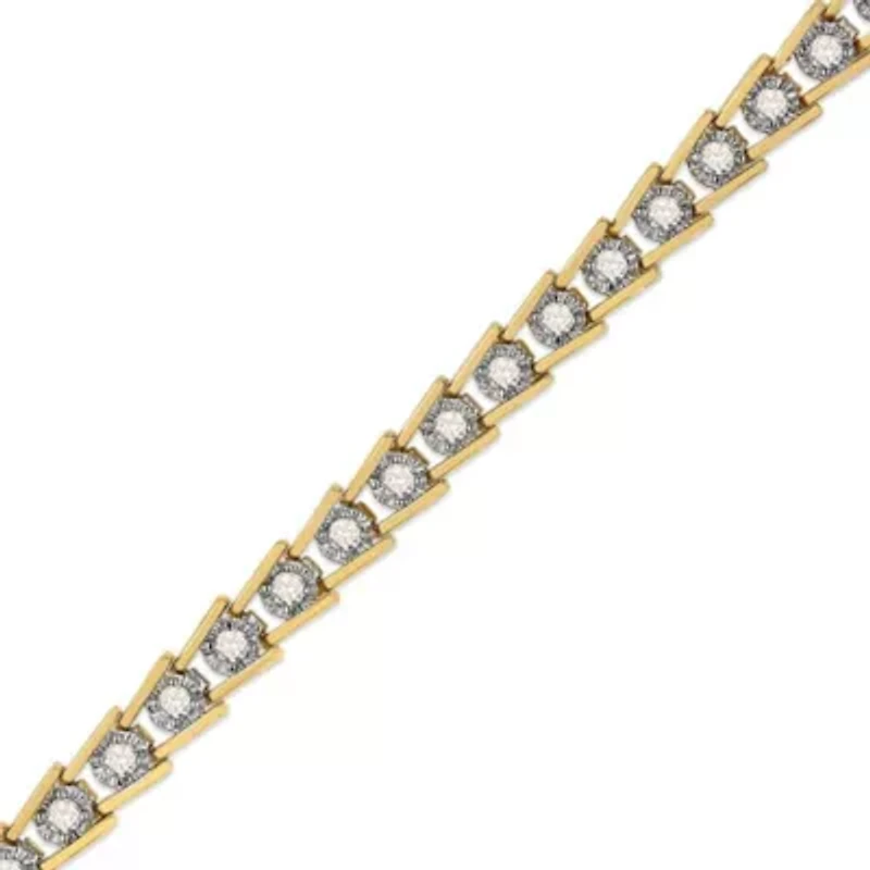 14K Yellow Gold Plated Silver 2.00 Cttw Miracle Set Diamond Wave Link Bracelet