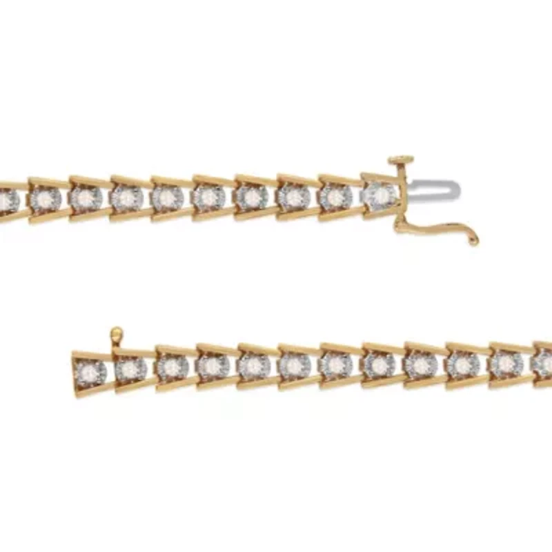 14K Yellow Gold Plated Silver 2.00 Cttw Miracle Set Diamond Wave Link Bracelet