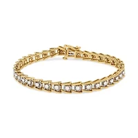 14K Yellow Gold Plated Silver 2.00 Cttw Miracle Set Diamond Wave Link Bracelet