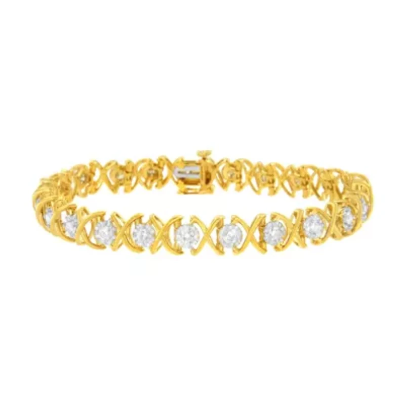 10K Yellow Gold Plated Sterling Silver 2 cttw Diamond "XOXO" Bracelet .25"