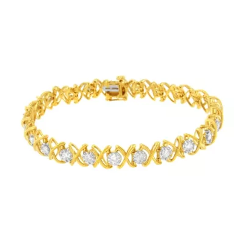 10K Yellow Gold Plated Sterling Silver 2 cttw Diamond "XOXO" Bracelet .25"