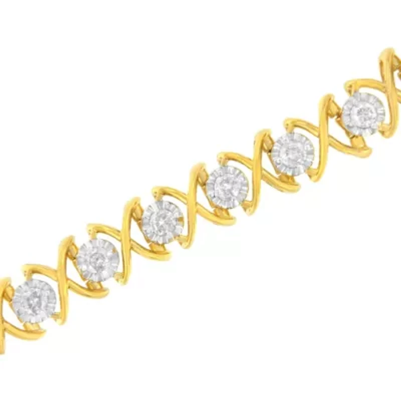 10K Yellow Gold Plated Sterling Silver 2 cttw Diamond "XOXO" Bracelet .25"