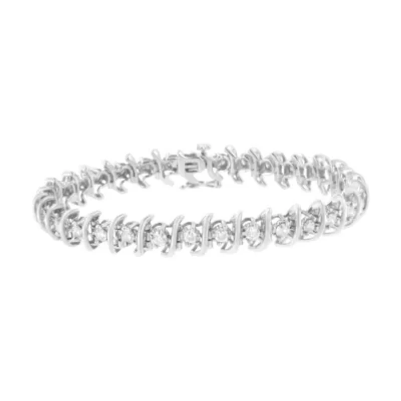 .925 Sterling Silver 3 cttw Diamond "S" Link Bracelet - Size 7.5"