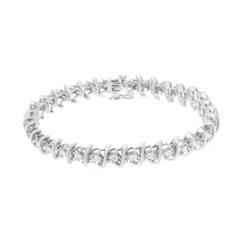 .925 Sterling Silver 3 cttw Diamond "S" Link Bracelet - Size 7.5"