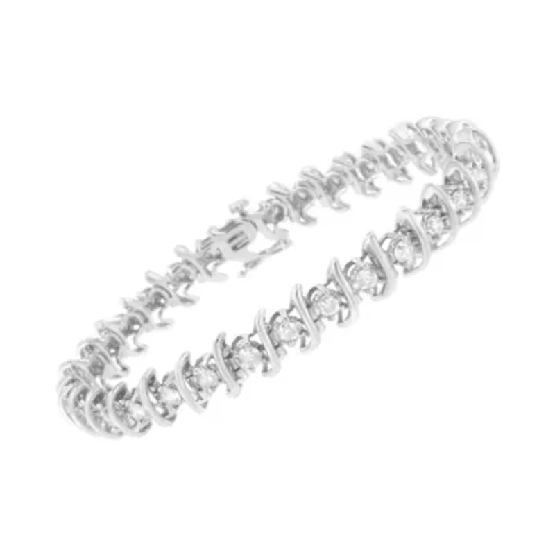 .925 Sterling Silver 3 cttw Diamond "S" Link Bracelet - Size 7.5"