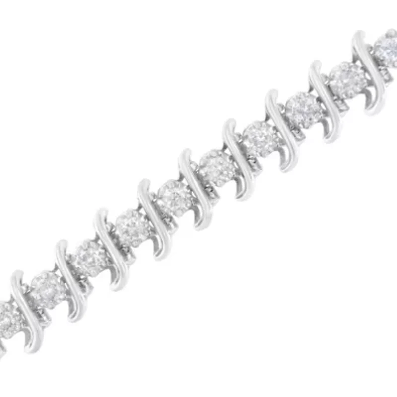 .925 Sterling Silver 3 cttw Diamond "S" Link Bracelet - Size 7.5"