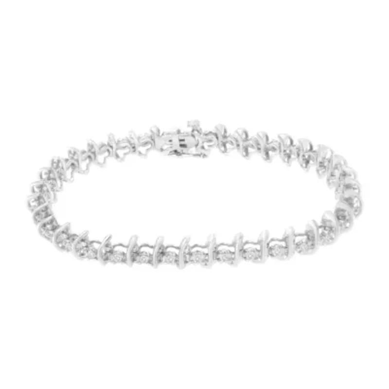 .925 Sterling Silver 1 cttw Prong-Set Diamond Link Bracelet - 7.25"