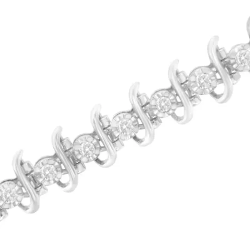 .925 Sterling Silver 1 cttw Prong-Set Diamond Link Bracelet - 7.25"