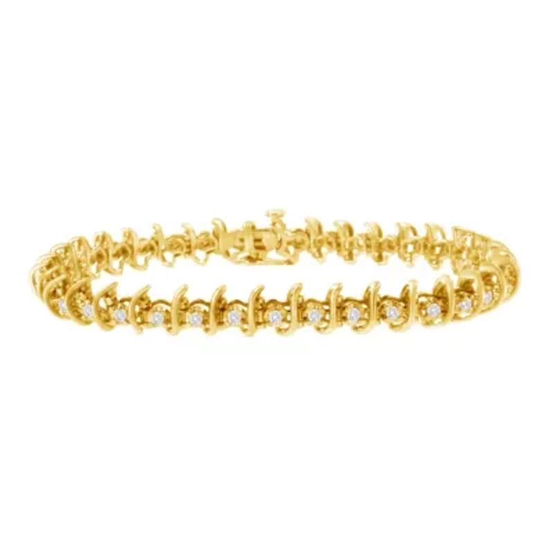 10KT Yellow Gold Plated Silver 1 cttw Prong-Set Diamond Link Bracelet - 7.5"