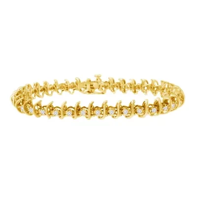 10KT Yellow Gold Plated Silver 1 cttw Prong-Set Diamond Link Bracelet - 7.5"