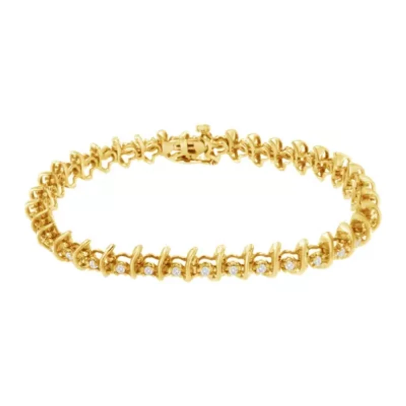 10KT Yellow Gold Plated Silver 1 cttw Prong-Set Diamond Link Bracelet - 7.5"